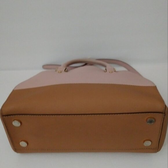 Michael Kors Satchel Bag Purse Double Handle Logo Charm Pink/Tan - Picture 10 of 16